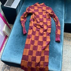 Marni sheer knit crochet mesh turtleneck midi sweater dress